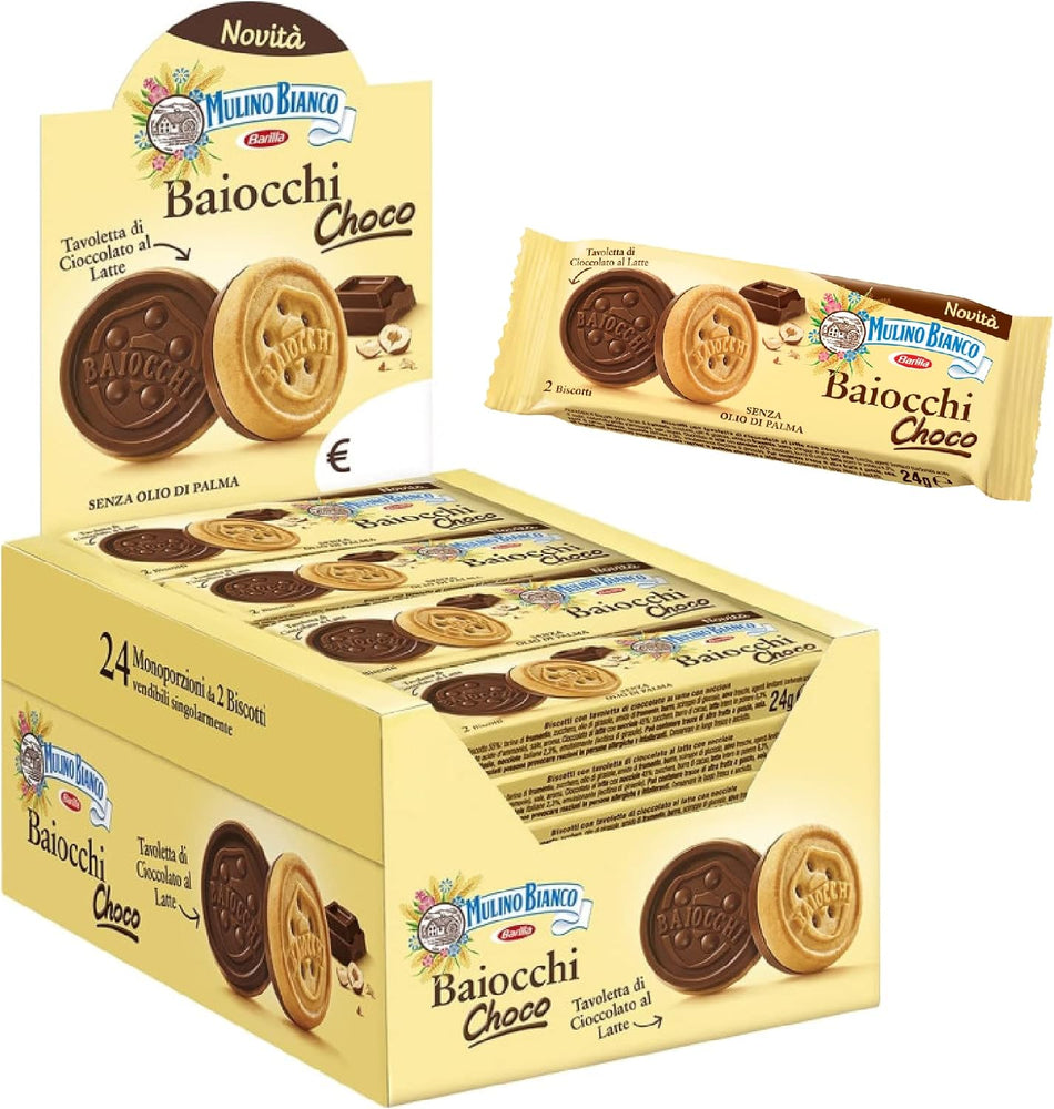 Mulino Bianco Espositore Snack Baiocchi con Crema di Nocciola e Cacao - Pacco da 42 Pezzi (1180 gr)