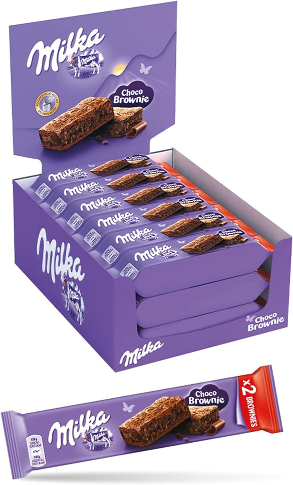 Milka, Choco Brownie, Tortina Soffice e Golosa con Golose Pepite di Cioccolato al Latte e un Cuore di Cioccolato Milka, con Latte Alpino, Cacao Sostenibile, 24x50g (multipack 24 confezioni da 50g)