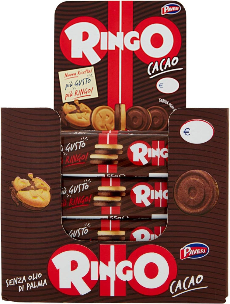 Pavesi Espositore Ringo, Biscotti Farciti con Crema al Gusto Cacao per Colazione o Gustoso Snack, senza Olio di Palma, Espositore con 24 Pezzi da 55 g, Totale: 1320 g