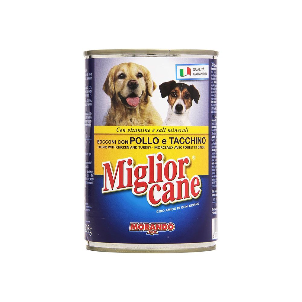 Migliorcane - Alimento Completo per Cani, Bocconi con Pollo e Tacchino - 24 latte da 405 g [4860 g]