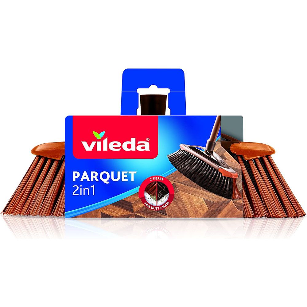 Vileda Scopa 2 in1 Parquet, Scopa per Interni, con Due Tipi di Fibre, per Polveri, per Capelli, Fibre in PET Riciclato, 14.5 x 33 x 5.5 cm, 99.8 g