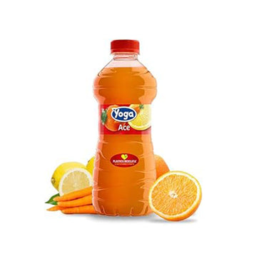 Yoga Ace Succo di Frutta in Bottiglia al gusto di Arancia, Carota e Limone con Vitamina E 1L