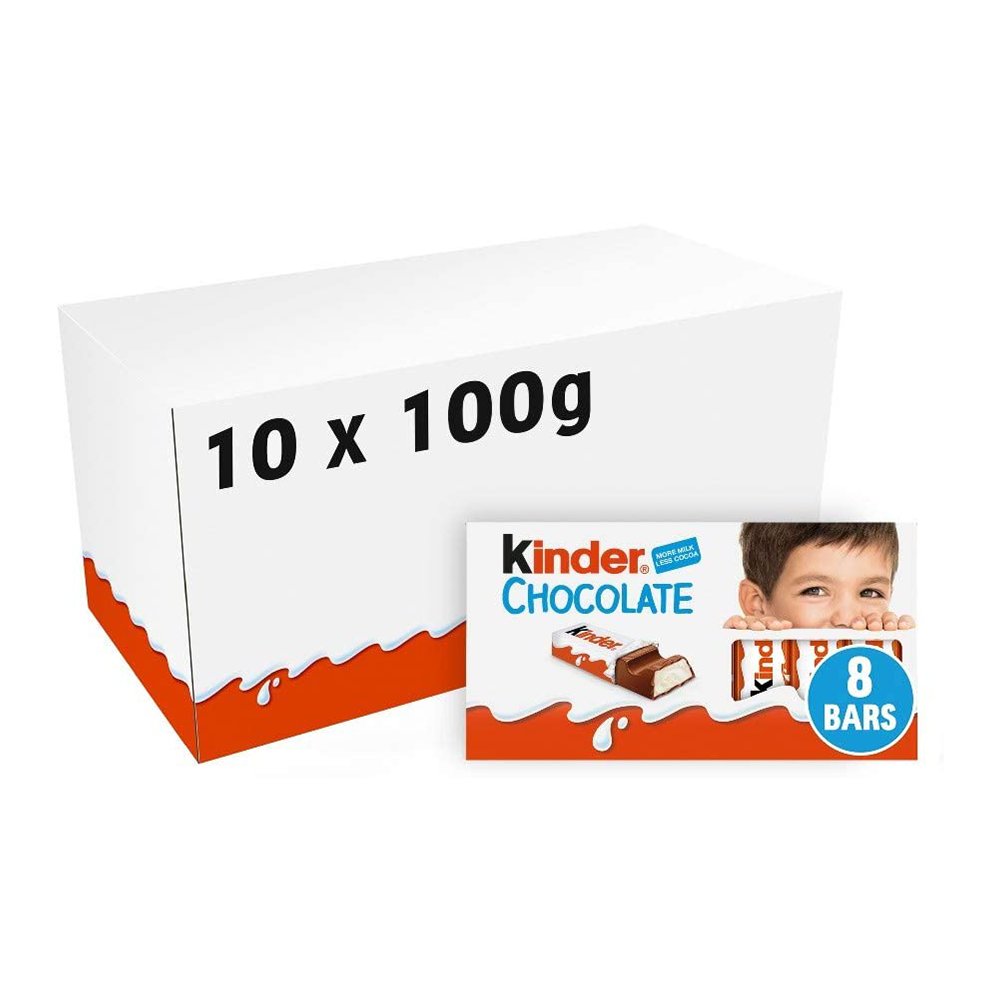Ferrero kinder barrette di cioccolato al latte 10 confezioni 1kg da 8 barrette ciascuna 100 grammi SPEDIZIONE GRATUITA