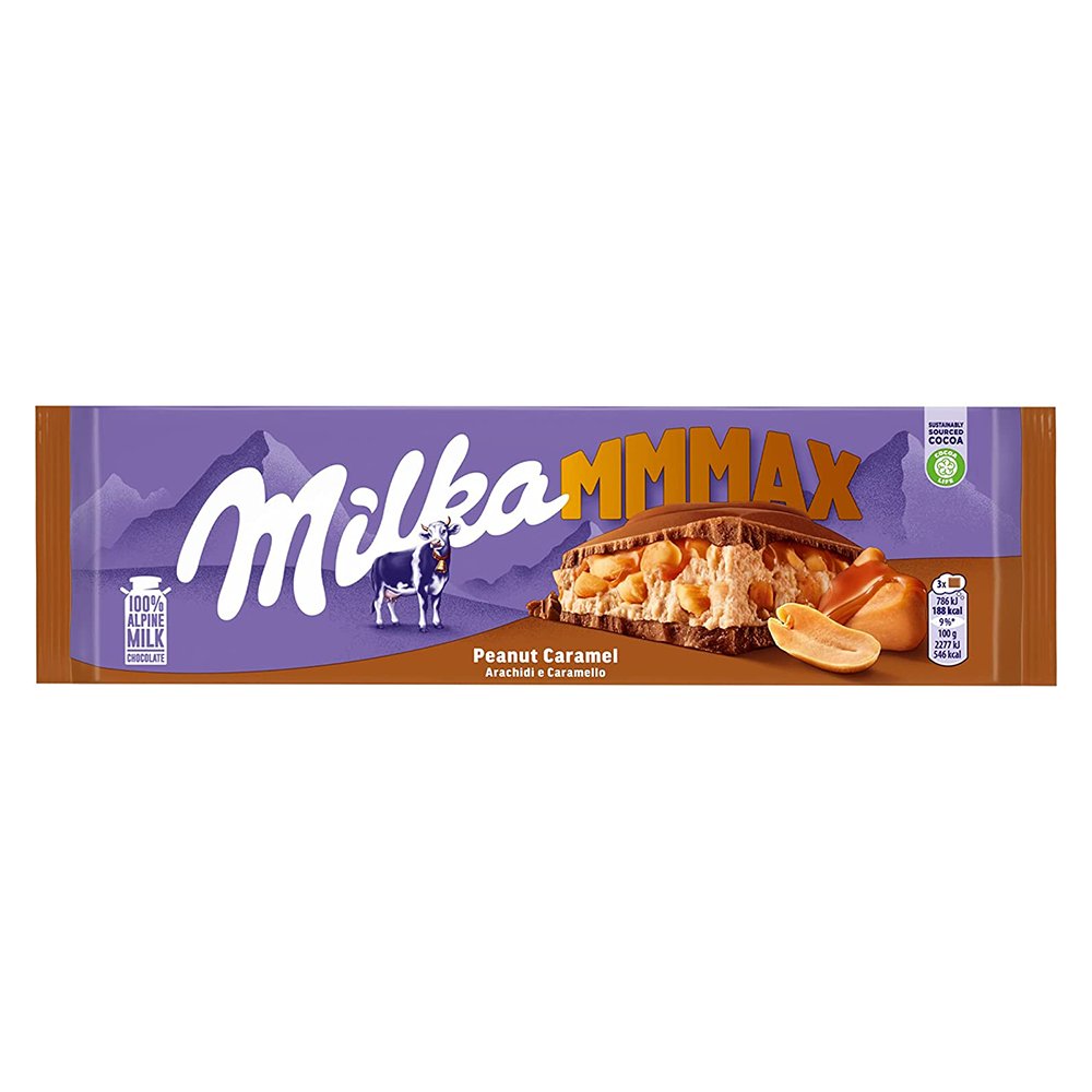 Milka Mmmax Maxi 3 Tavolette di Cioccolato al Latte 100% Alpino con Arachidi e Caramello - 276g SPEDIZIONE GRATUITA